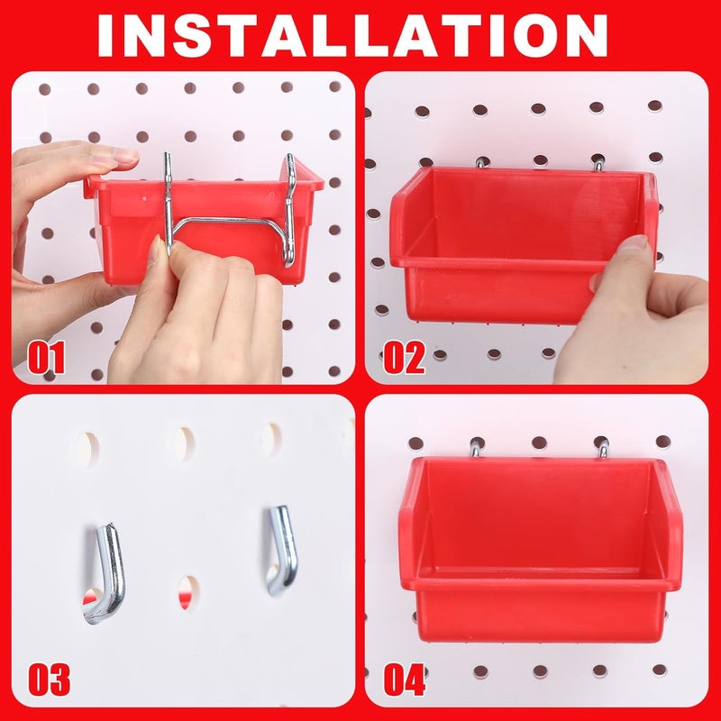 Yookeer 20 Pcs Pegboard Bins and Cups with Hooks and Loops Peg Assortment Organizer Accessories Various Tool Organizer Pegboard Baskets Set for Garage Workshop Workbench Office(Red) - Image 3
